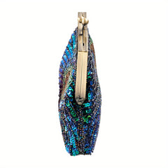 Green Beaded Sequins Evening Bag Durable Handbag for Women
