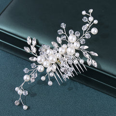 Bridal Flower Faux Pearl Hair Comb Wedding Headpiece