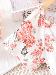Girls Boho Floral Casual Dress With Belt V-Neck Flying Sleeve for Party
