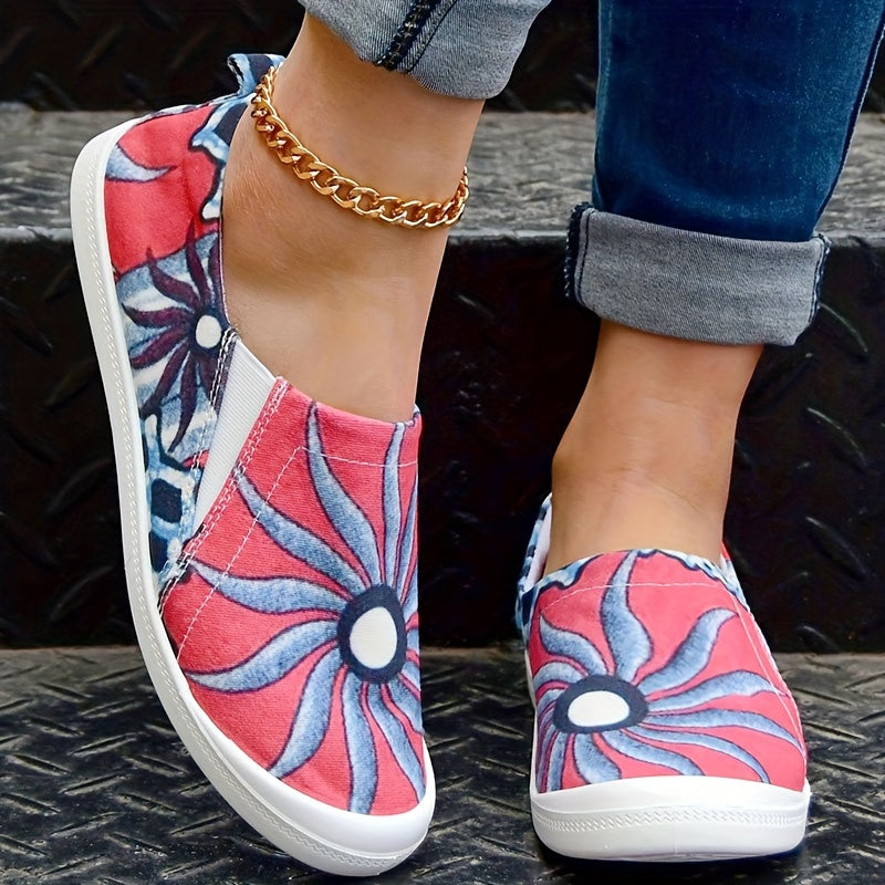 Colorful Floral Pattern Slip On Shoes Women's Casual Lightweight Soft Comfortabl