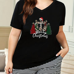 Christmas Lounge Top, Cross & Plaid Tree Print