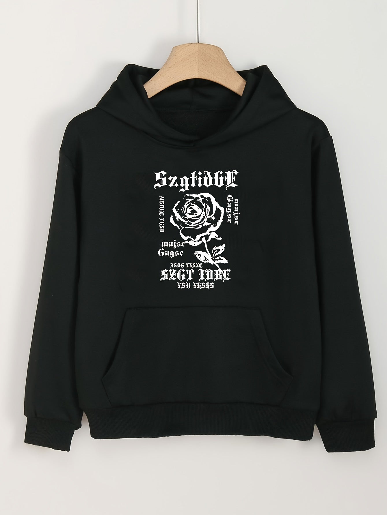 Girls Rose Pattern Hooded Sweatshirt Long Sleeve