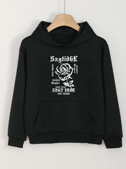 Girls Rose Pattern Hooded Sweatshirt Long Sleeve
