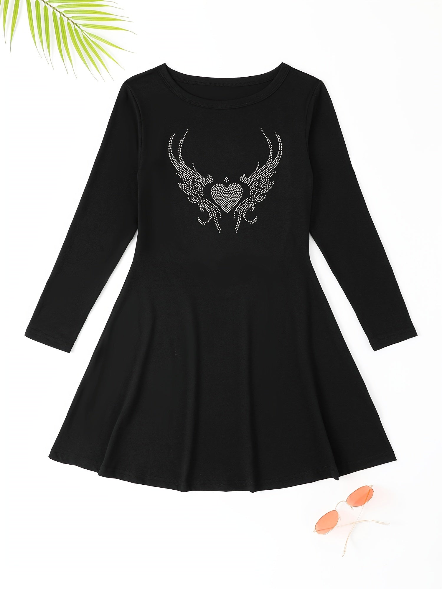 QUEEN Print Crown Graphic Long Sleeve Dress Girls Comfy Dress