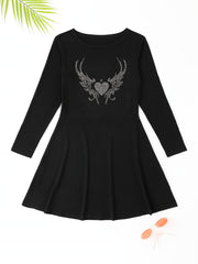 QUEEN Print Crown Graphic Long Sleeve Dress Girls Comfy Dress