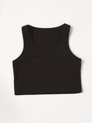 Ribbed Crop Tank Top V Neck Slim Fit Sleeveless Top Women's Lingerie