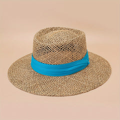 Classic Hollow Out Jazz Sun Hat Crochet Flat Top Fedora Cap