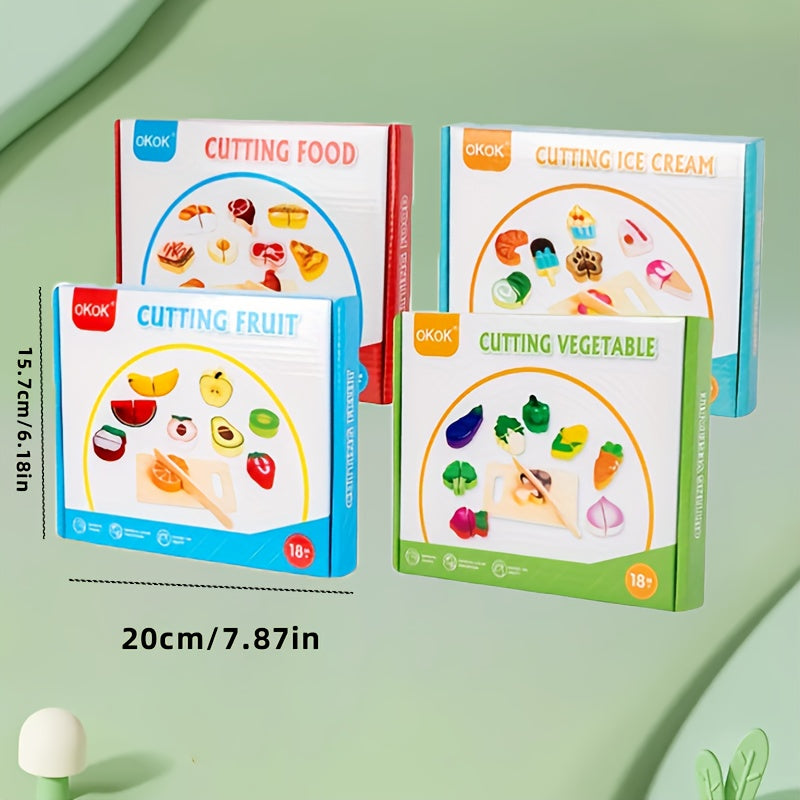 Wooden Play Food Set Kitchen Toys Cutting Fruit Pretend Food Accessories