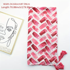 Red Geometric Print Scarf Tassel Shawl Windproof Head Wrap