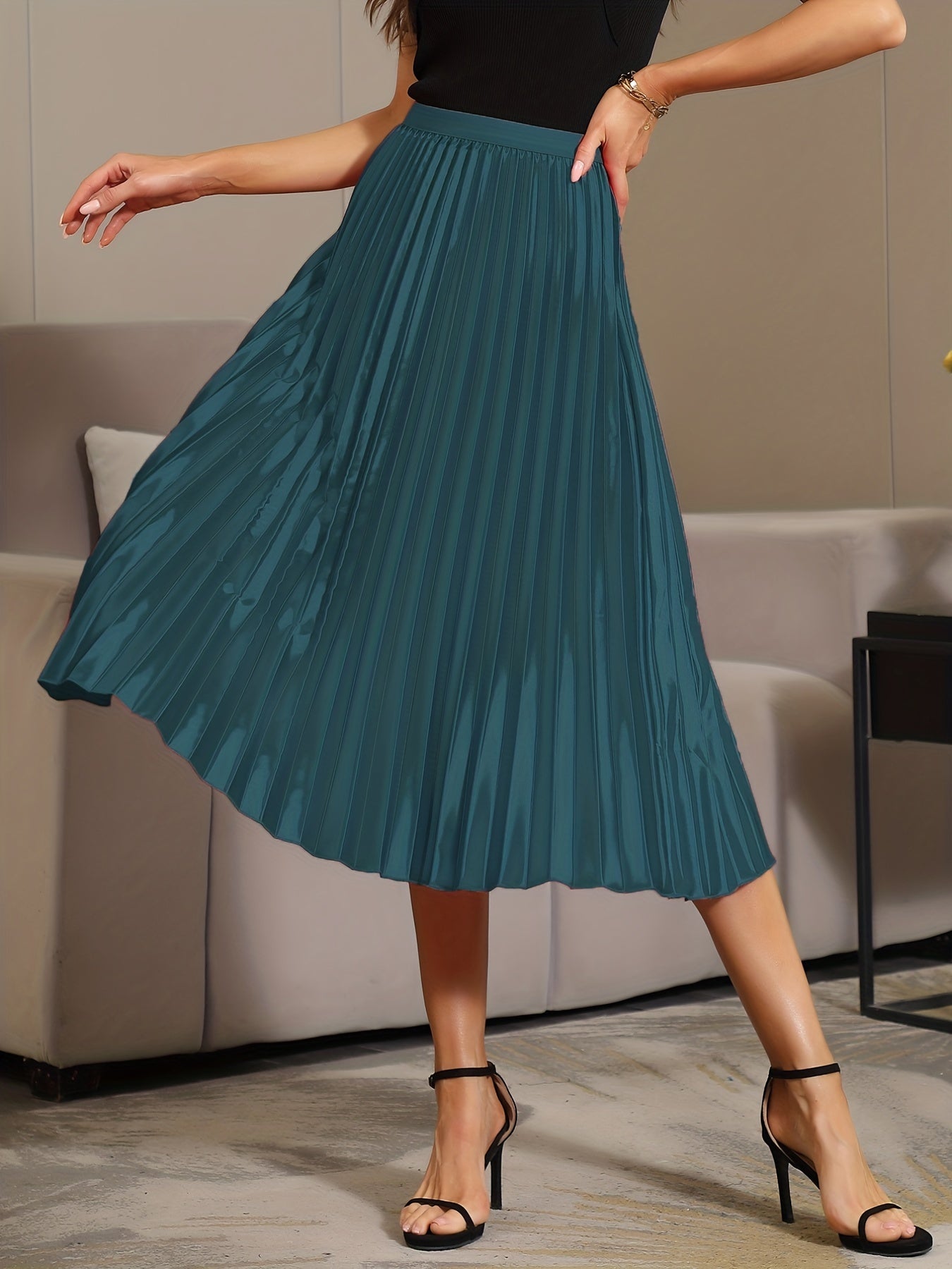 Elastic Waist Pleated Skirt for Women's Spring & Summer Clothing