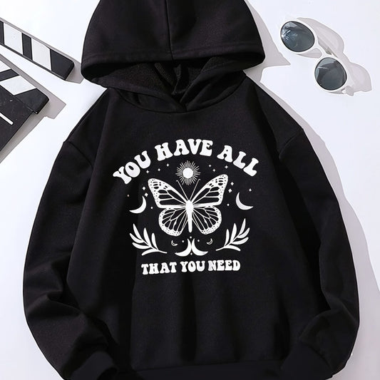 Butterfly Slogan Hooded Sweatshirt for Girls