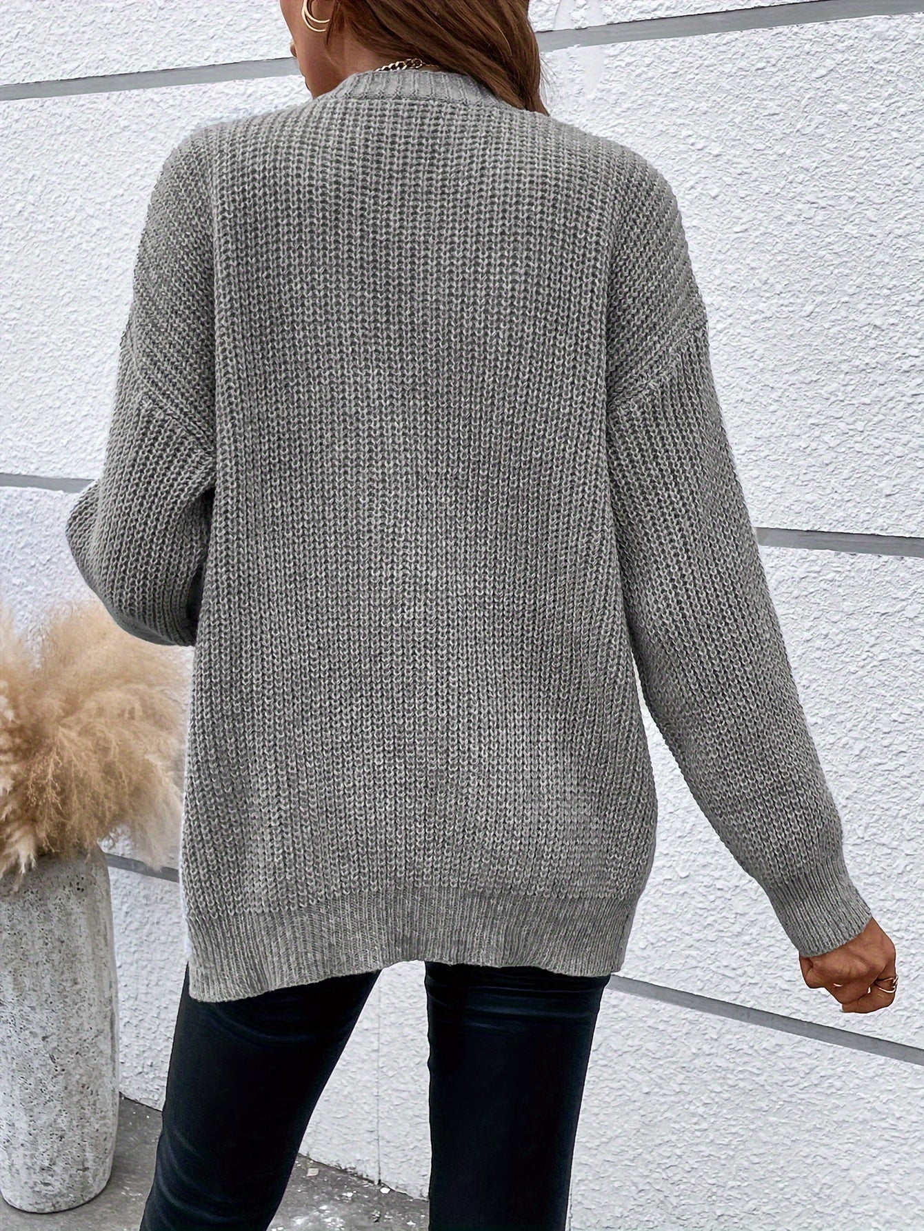 Solid Long Sleeve Open Front Cardigan With Pockets
