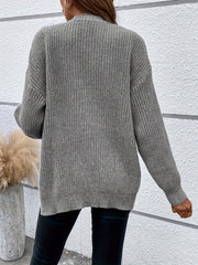 Solid Long Sleeve Open Front Cardigan With Pockets