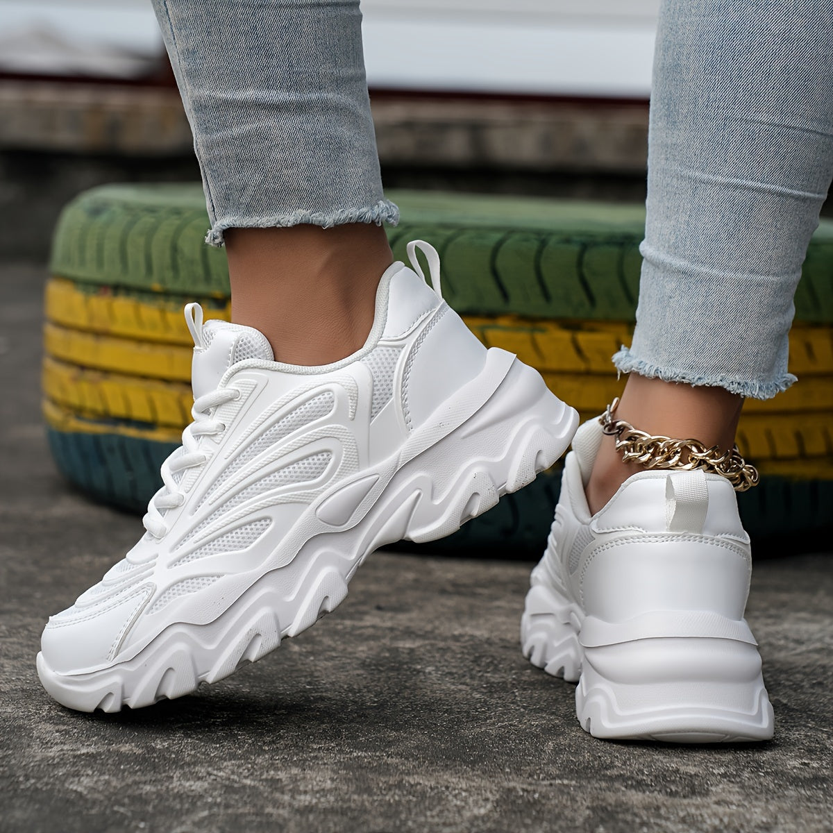 Solid Breathable Comfortable Heighten Chunky Sneakers for Women
