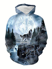 Wolf 3D Print Hoodie Men Graphic Hooded Pullover Autumn Winter