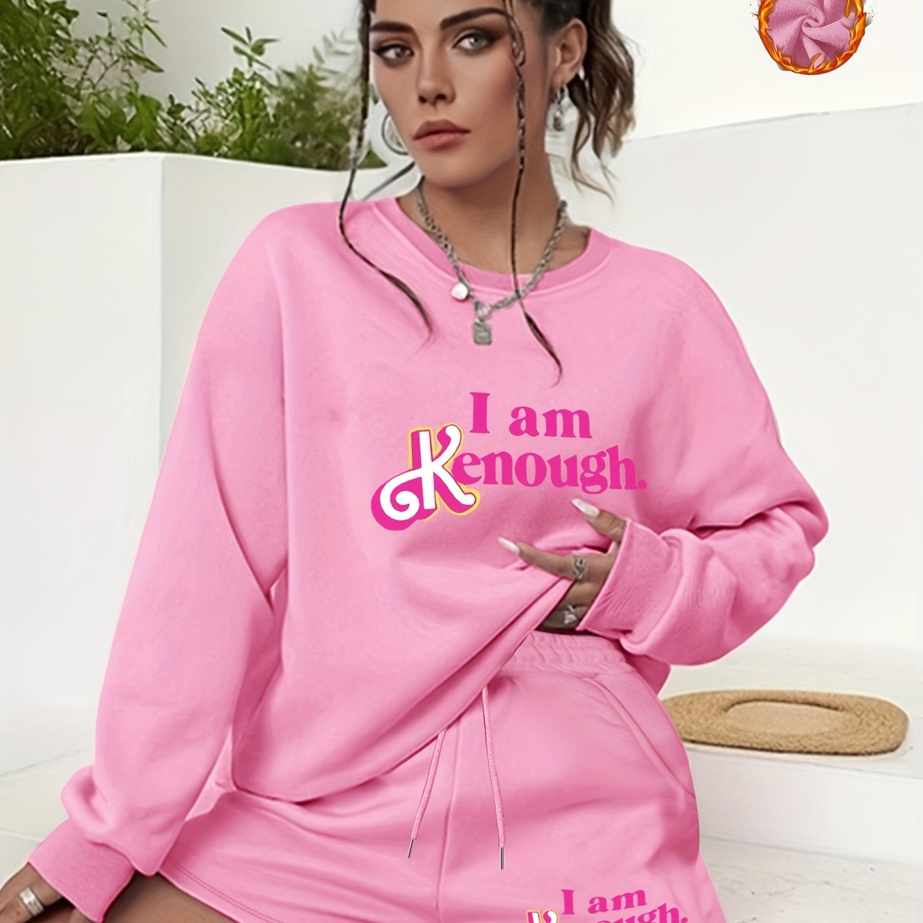 2 Piece Set Women's Slogan Print Sweatshirt & Shorts