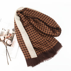 Houndstooth Frayed Scarf Shawl for Outdoor Travel