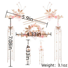 Chinese Pearl Hairpin Earring Tiara Set Women Hair Accessory
