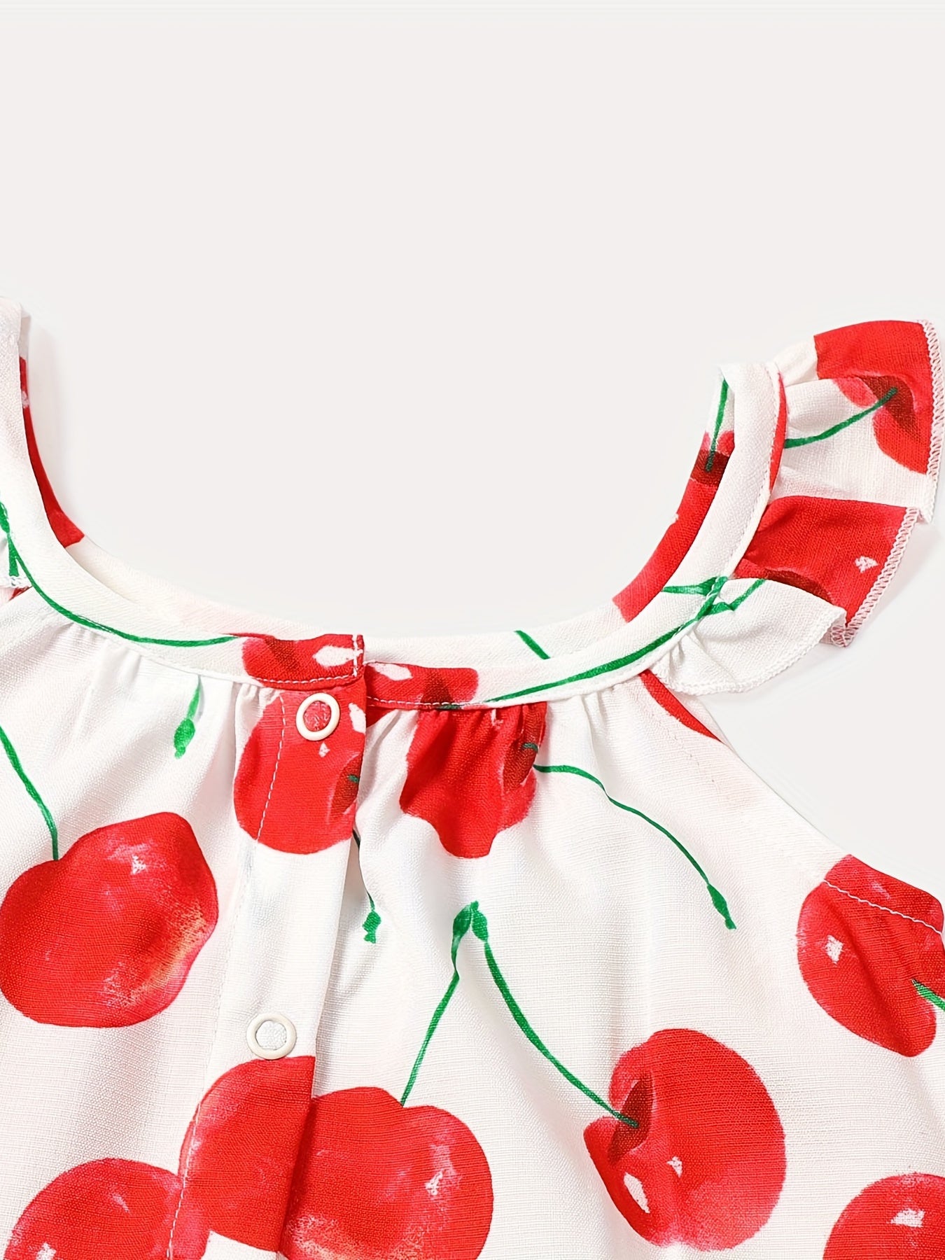 2pcs Toddler Girls Cherry Graphic Ruffle Trim Rompers Jumpsuits & Headband Set