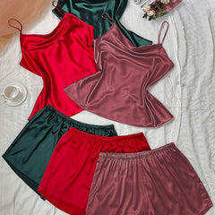 6 Pack Plus Size Satin Cami Top & Shorts Pajama Set