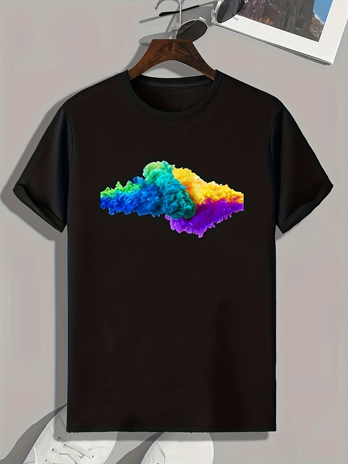 Colorful Smoke Print Men's Comfy T shirt for Outdoor Summer