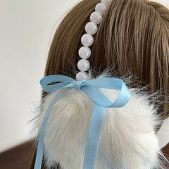 Winter Faux Fur Ear Muffs with Colorful Pearls and Bowknot