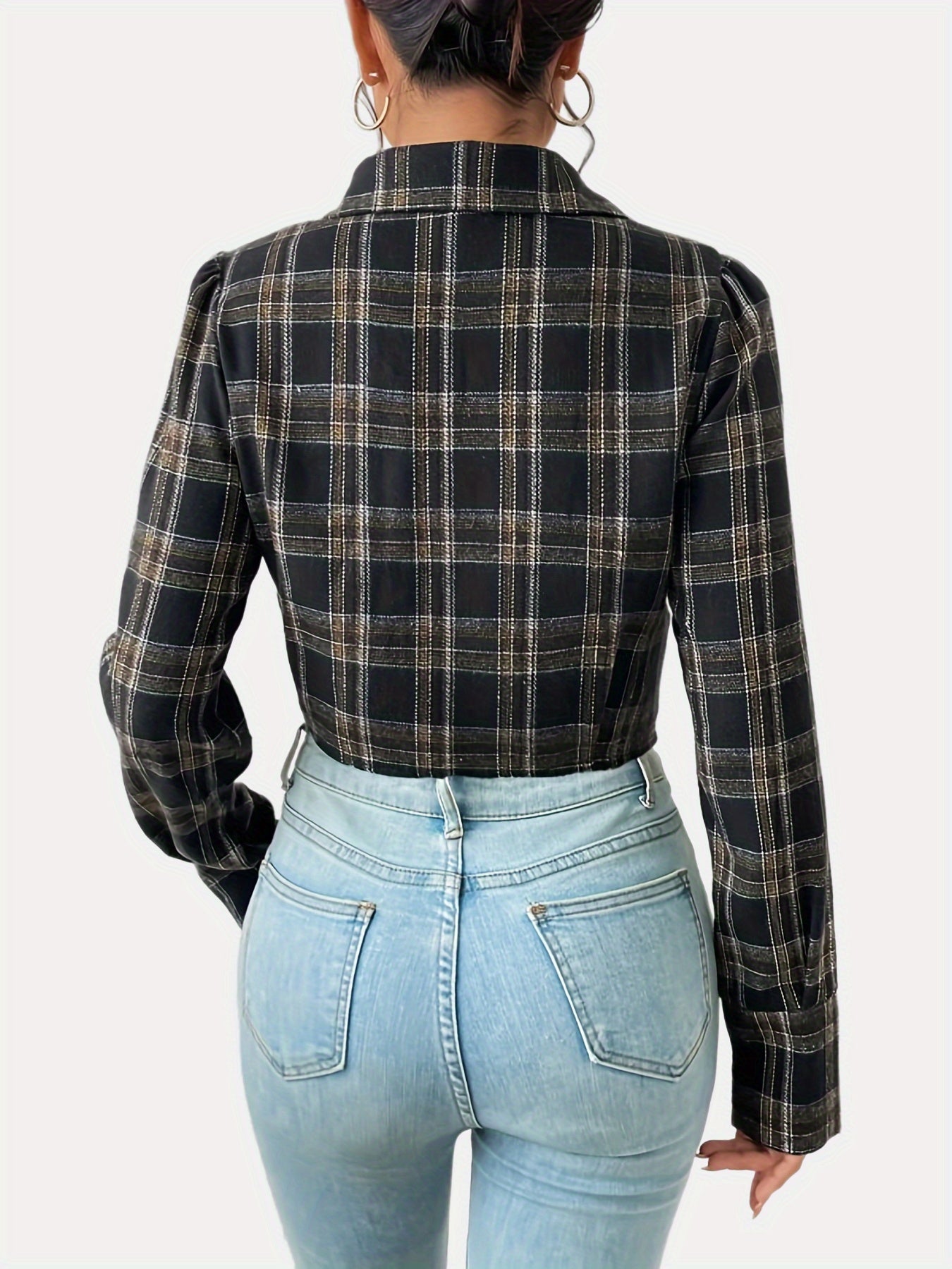 Plaid Drawstring Jacket Zip Up Casual Coat