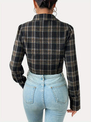Plaid Drawstring Jacket Zip Up Casual Coat