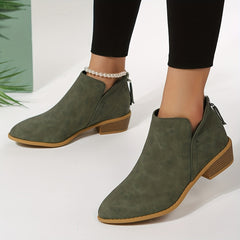 Chunky Heel Ankle Boots Zipper Retro Short Boots
