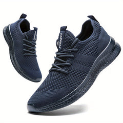 Men's Breathable Knit Lace Up Sneakers - Casual Outdoor Running Shoes