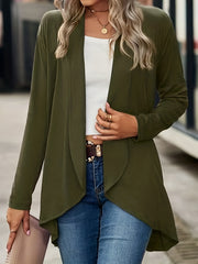 Solid Jacket Casual Open Front Outerwear Women's Clothing