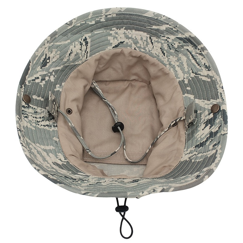 Men's Camouflage Bucket Hat Sunscreen Wide Brim Hat for Outdoor Activities