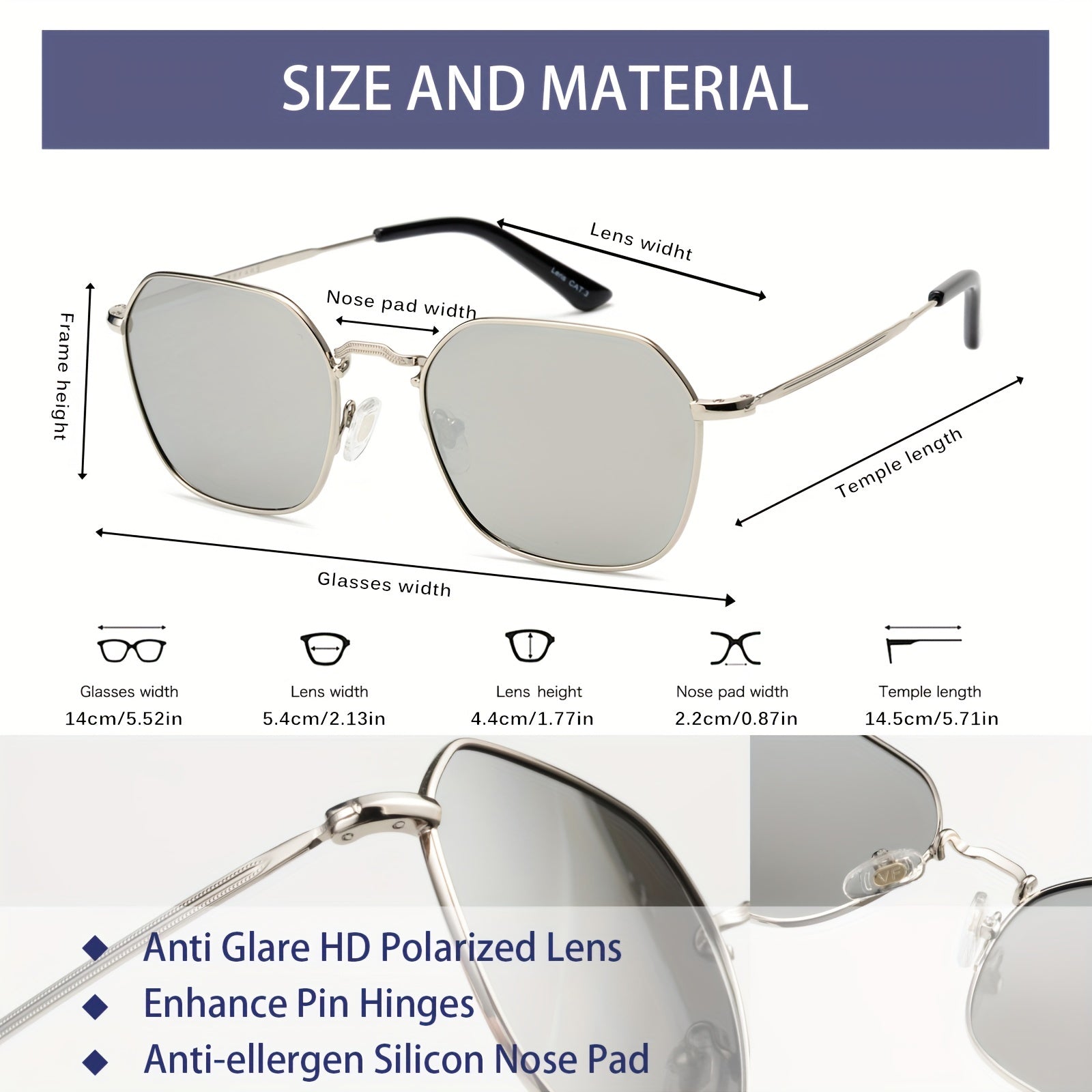 OUWEN Polarized Hexagon Square Sunglasses Small Polygon Aviators