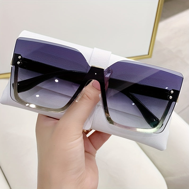 Oversized Square Sunglasses Gradient Lens Semi Rimless Glasses UV400