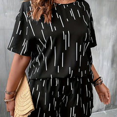 Graphic Tee & Pocketed Shorts Two Piece Set
