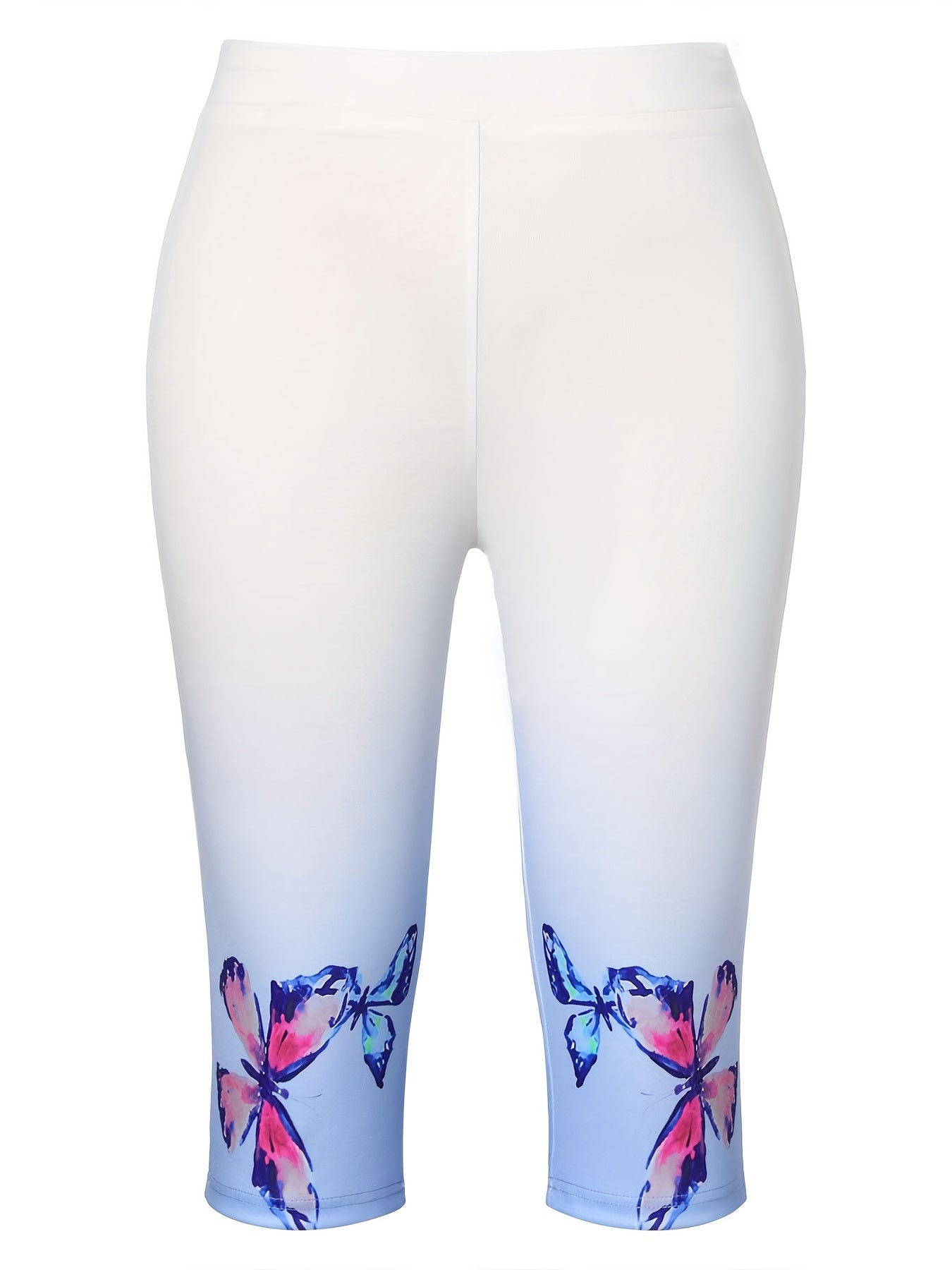 Women's Plus Ombre & Butterfly Print Elastic Shorts