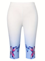 Women's Plus Ombre & Butterfly Print Elastic Shorts