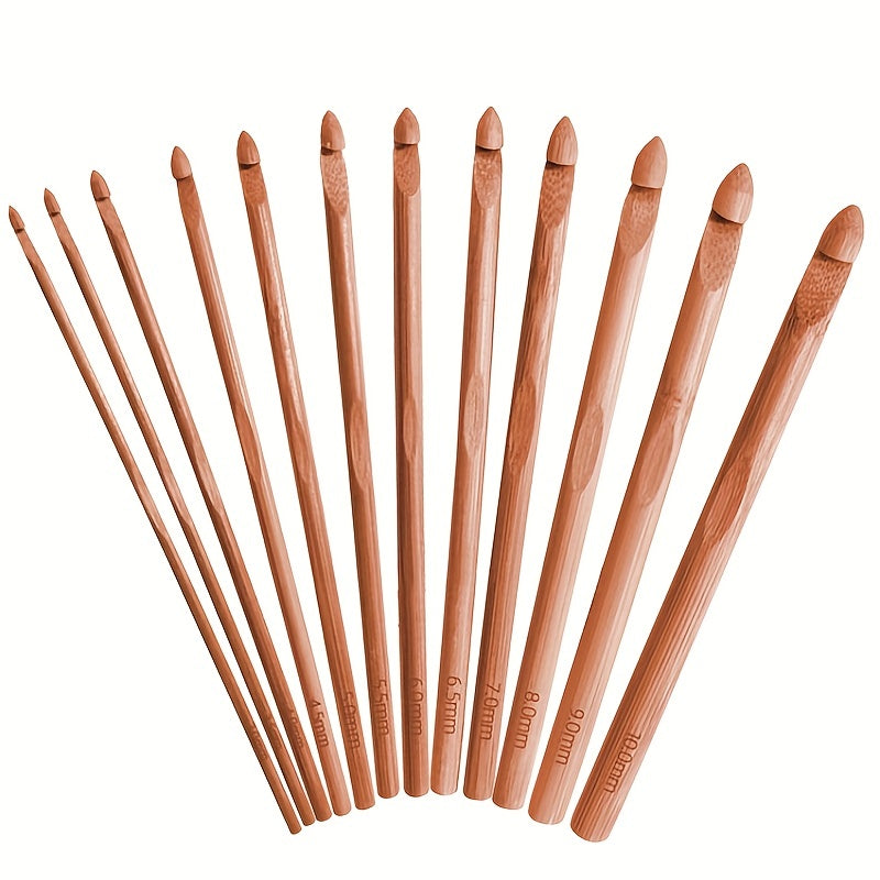 12pcs Bamboo Crochet Set Knitting Needle Hand DIY Tools For Arthritic Hands