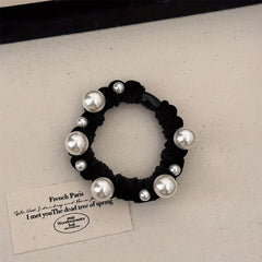 Pearl Decors Elastic Scrunchies Velvet Ponytail Holders