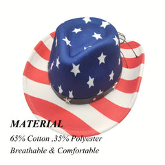 Western Cowboy Hat American Flag Pattern Cowgirl Hat Unisex Patriotic Felt Hat