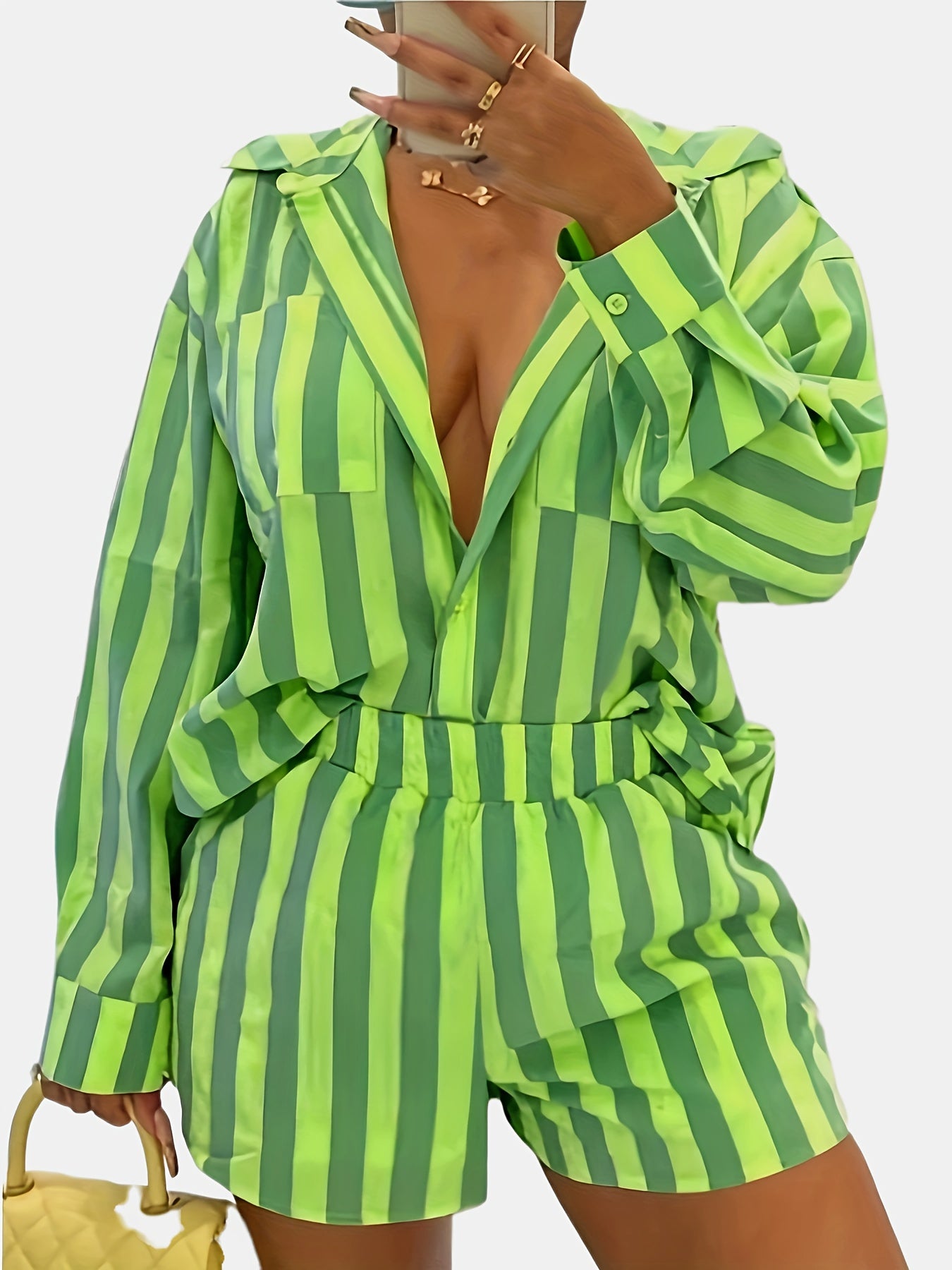 Striped Two piece Set Long Sleeve Shirt & Shorts