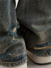 Men's Distressed Cotton Jeans Casual Street Style Denim Pants
