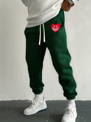 Love Heart Print Drawstring Sweatpants Loose Fit Pants Men's Casual Joggers