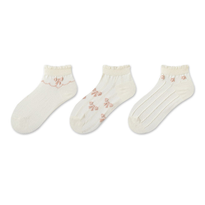 5 Pairs Sweet & Ruffle Low Cut Socks Women's Stockings & Hosiery