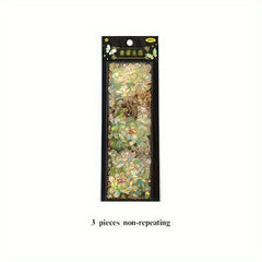 3pcs Retro Floral Sticker Pack - Laser Hot Stamping, Journal Decoration