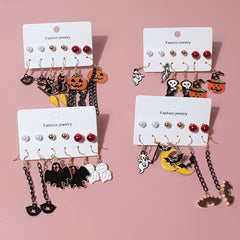 Halloween Earrings Gothic Style Vintage Pumpkin Mask Ghost Cat Accessories Set