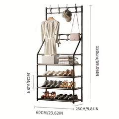 1pc Standing Coat Rack With 4 5 Layers Of Storage And 8 Double Hooks