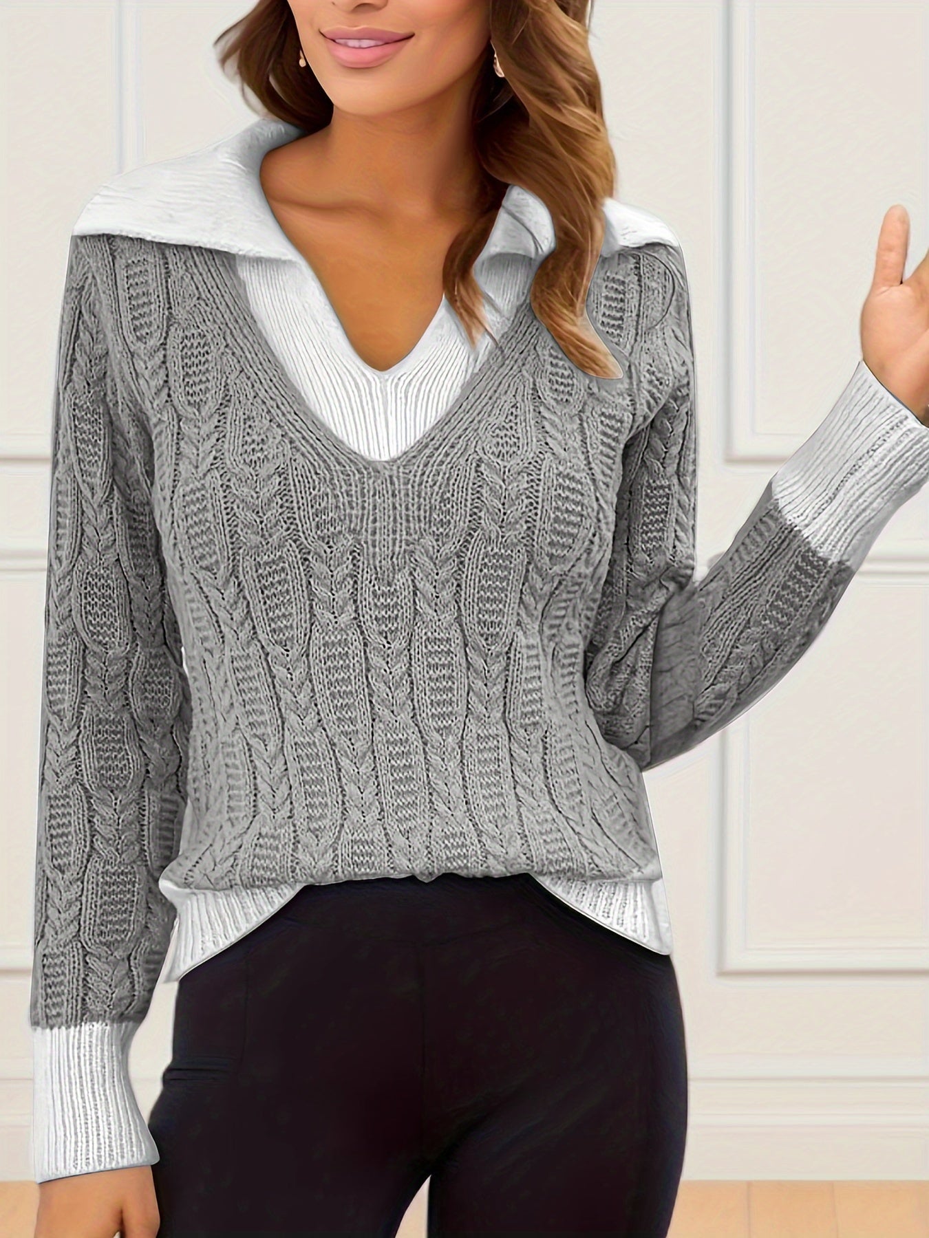 Colorblock Jacquard Sweater Long Sleeve Jumper