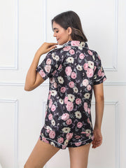 Floral Print Pajamas Set Short Sleeve Buttons Top & Shorts