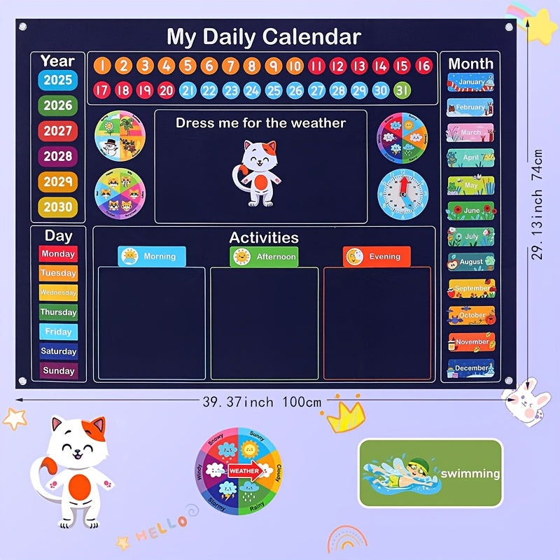 Kids Daily Calendar Learning Center with Felt Board